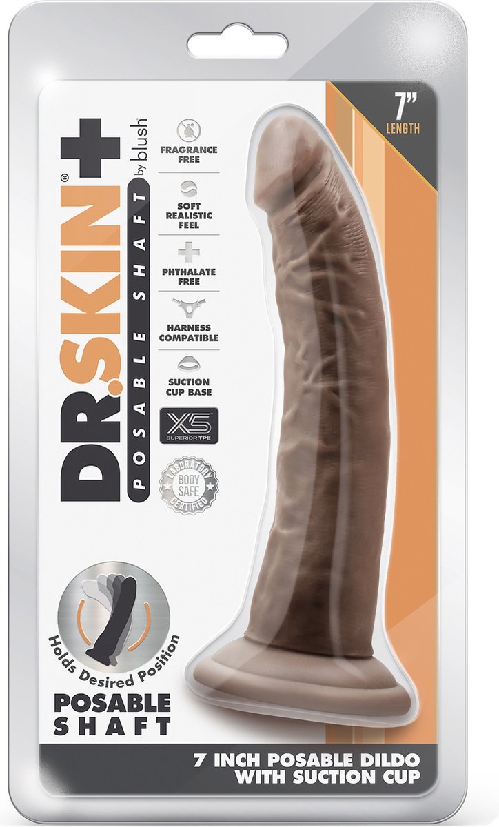 Goedkoopste Blush Dildo Love Toy Dr. Skin Plus 7 Inch Posable Dildo Chocolate Bruin