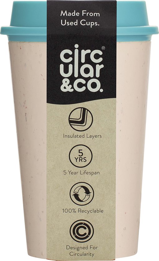 NOW Cup herbruikbare koffiebeker crème/blauw 12oz/340ml
