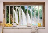 Fotobehang - Vlies Behang - 3D - Uitzicht op de Grote Waterval vanuit het Raam - 368 x 254 cm