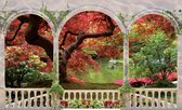 Fotobehang - Vlies Behang - Uitzicht op de Prachtige Boom in het Bos vanaf het Terras - 3D - 416 x 254 cm