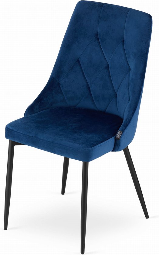 IMOLA - Chaise de salle à manger en velours - lot de 4 - pieds noirs - bleu