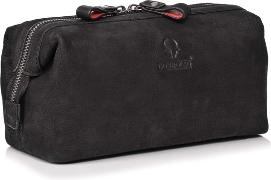 Donbolso® Toilettas Kopenhagen - Leren waszak voor man/vrouw - Kwalitatieve cosmetische tas voor reizen - Zwart Vintage