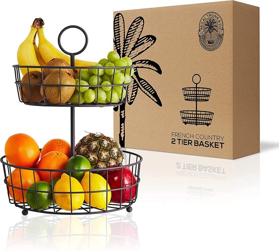 Corbeille à Fruits à 2 Niveaux Dorée Amovible - Panier De Rangement En Fer Pour Cuisine, Salle De Bain, Décoration Table - Dimensions 32x32 Cm - 4