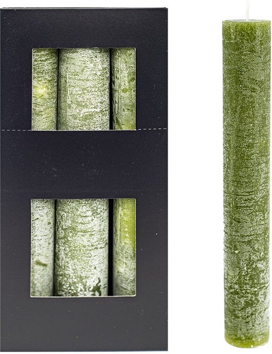 Home Society kaarsen XL Extra dik - 3,5 cm x 24 cm|- Rustiek Groen - 9 stuks - Brandtijd 24 uur