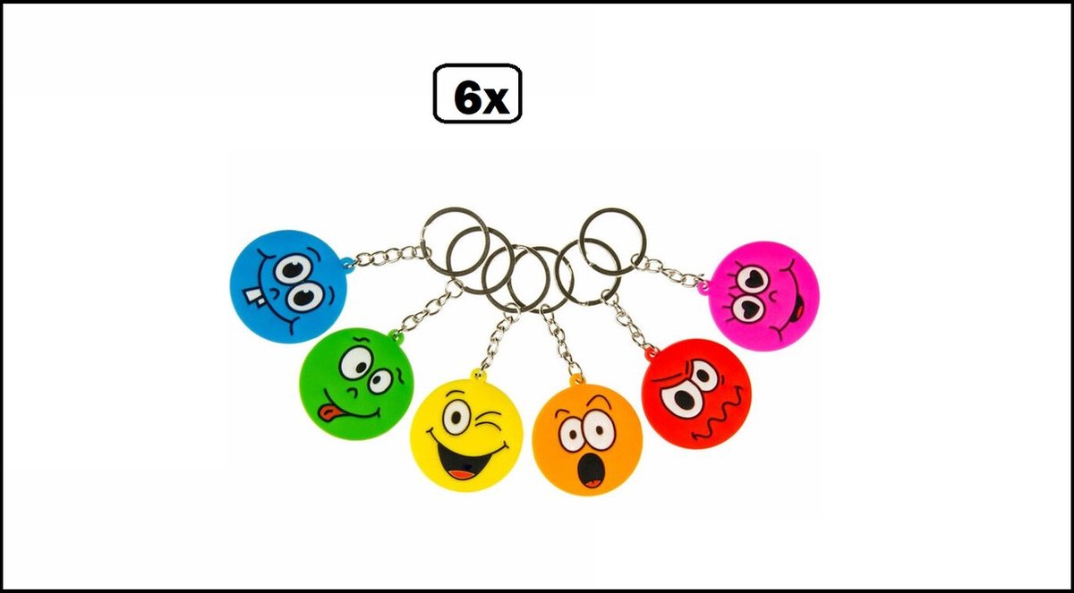 6x Assortiment de porte-clés emoji - Pendentif clé émoticône à