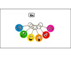 6x Sleutelhanger emoji assortie - Sleutel hanger emoticon uitdeel themafeest verjaardag emoji fun