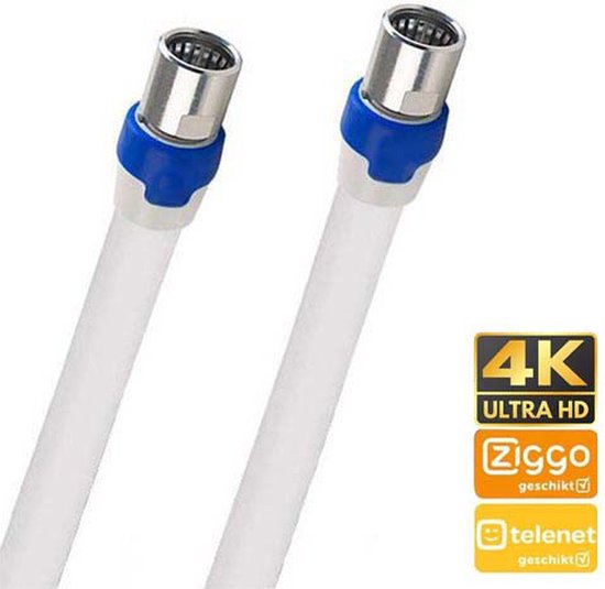 Coax kabel geschikt voor Ziggo & Telenet op de hand gemaakt - 5 meter - Wit  - IEC 4G... | bol.com