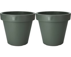 Pro Garden Plantenpot/bloempot Botanic - 2x - Tuin buiten - kunststof - donkergroen - Dia 50 cm - rond