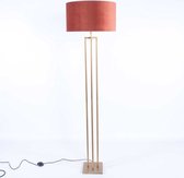 Vloerlamp vierkant met velours kap Roma | 1 lichts | bruin / brons / goud | metaal / stof | Ø 45 cm | 165 cm hoog | staande lamp / vloerlamp | modern / sfeervol / klassiek design