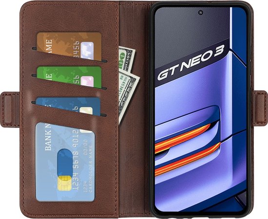Mobigear Slim Magnet Bookcase Case - Convient pour Realme GT Neo 3 - Étui pour téléphone portable - Marron