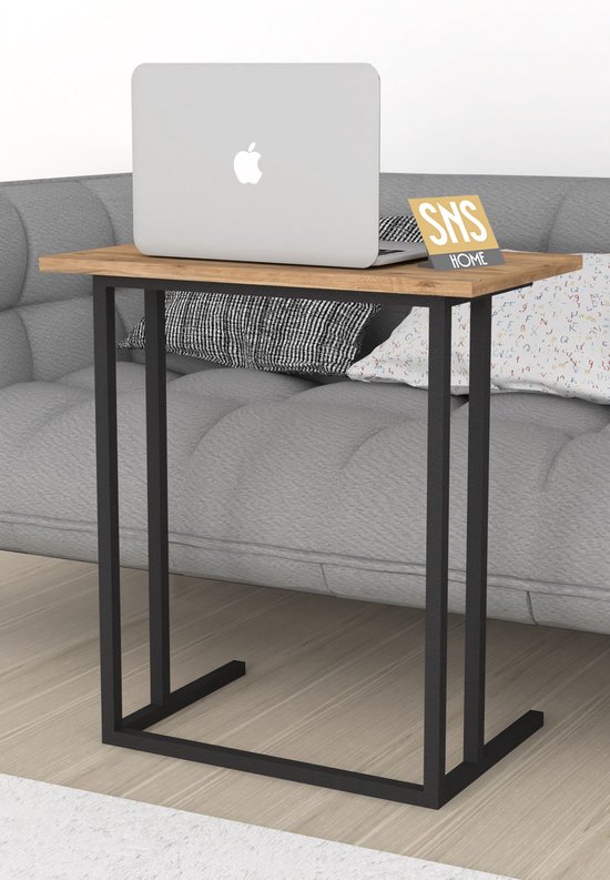 Foto: Sns home metalen poot laptopstandaard ontbijttafel bureau computerbureau 60 cm breed pijnboom