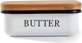 "Botervloot met houten deksel, boterstolp voor 250 g boter, multifunctionele boterschotel, elegante en duurzame bamboe deksel, wit (wit)