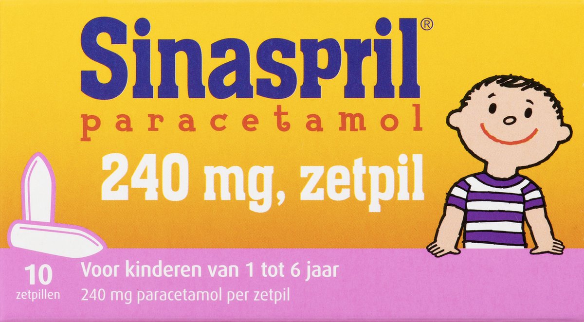 Goedkoopste Sinaspril Paracetamol Zetpil 240 mg Kids - Pijnstiller - 10 stuks