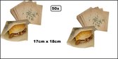50x Snack zakje papier kraft 17x18cm - hamburger zak hip broodje festival themaparty festival carnaval