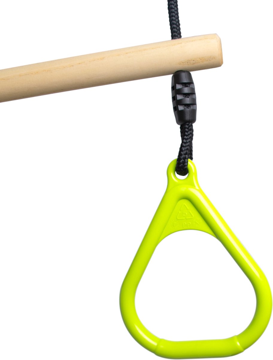 BOOST2 trapeze met Kunststof Ringen limoen groen met zwart-touw voor schommel