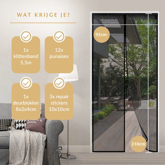 Luxergoods Magnetisch Vliegengordijn - 210x92 cm - High Quality - Inclusief Deurstop en Reparatiestickers - Horgordijnen - lamellenhor - Hordeur