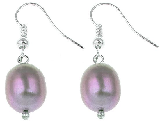 Zoetwater parel oorbellen Big Grey Rice Pearl - oorhanger - echte parels - sterling zilver (925) - grijs -roze -paars - zilver