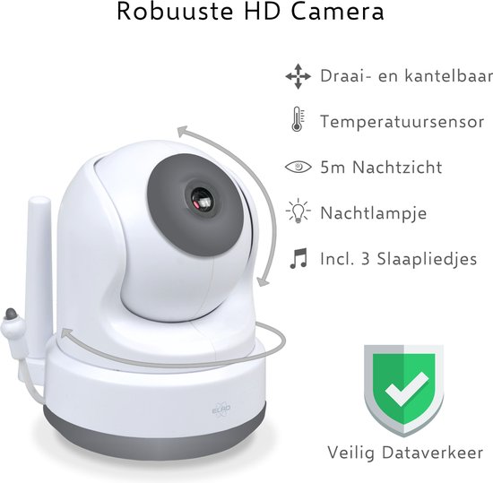 ELRO BC3000-2 Babyfoon Royale - met 12,7 cm Touchscreen Monitor HD- & Gratis App - Met extra camera - Voor 2 kinderen - Incl. Geluidsdetectie, Voedingsalarm en Temperatuursensor