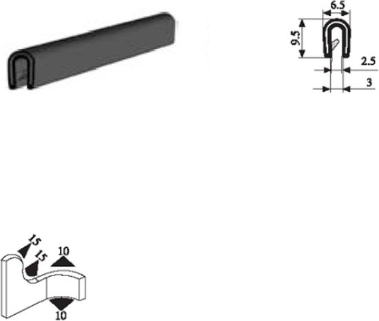 Foto: Vrr u profiel klemprofiel rubber randbescherming 1 1 5 mm 025 per 5 10 of 50 meter