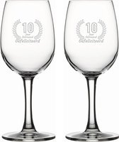 Gegraveerde set witte wijnglazen 26cl Gefeliciteerd 10 jaar getrouwd