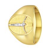 Lucardi Heren Gerecycled stalen goldplated ring met kruis - Ring - Staal - Goudkleurig - 19 / 60 mm