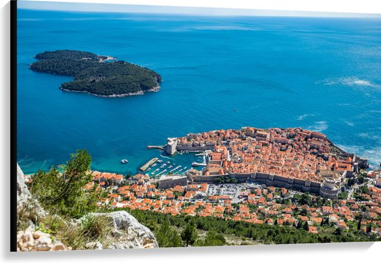 Canvas - Uitzicht op Traditionele Gebouwen van Kustplaats Dubrovnik, Kroatië - 120x80 cm Foto op Canvas Schilderij (Wanddecoratie op Canvas)