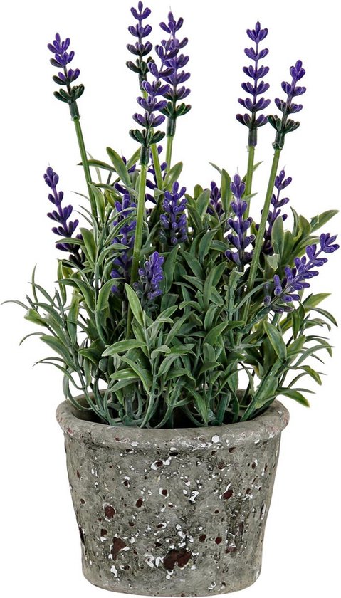 Items Lavendel bloemen kunstplant in bloempot - paarse bloemen - 10 x 22 cm - bloemstuk