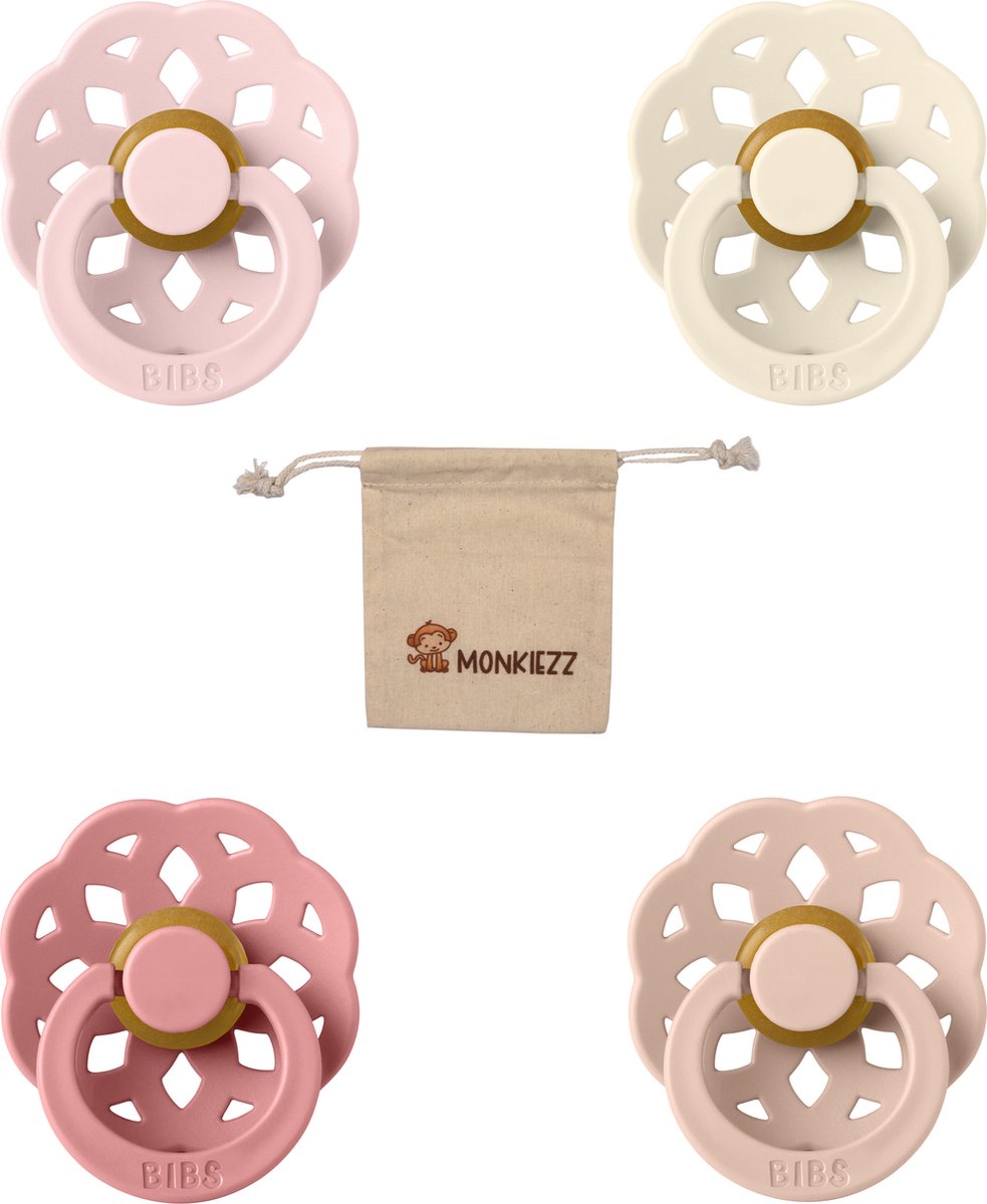 Goedkoopste Bibs boheme fopspenen - Maat 1 0-6 maanden -Ivory, Dusty Pink, Blossom, Blush Monkiezz speenzakje