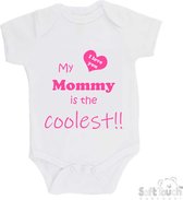 100% katoenen Romper "My mommy is the coolest!! / I love you" Moeder Moederdag Mama Meisjes Katoen Wit/roze Maat 56/62
