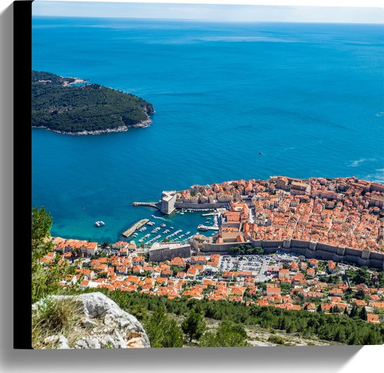 Canvas - Uitzicht op Traditionele Gebouwen van Kustplaats Dubrovnik, Kroatië - 40x40 cm Foto op Canvas Schilderij (Wanddecoratie op Canvas)