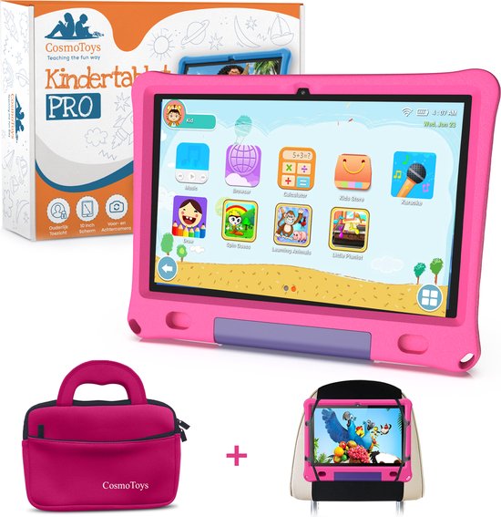 CosmoToys® Kids Tablet Kinderen PRO - Incl. Luxe Opbergtas + Tablethouder  Auto -... | bol