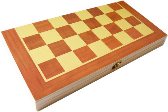 Afbeelding van het spel schaakspel met schaakstukken opklapbaar schaakbord 29cm