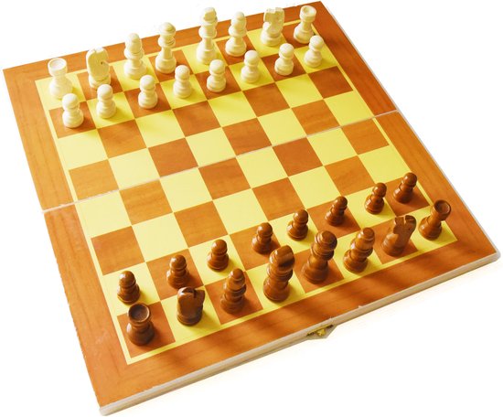 Thumbnail van een extra afbeelding van het spel schaakspel met schaakstukken opklapbaar schaakbord 29cm
