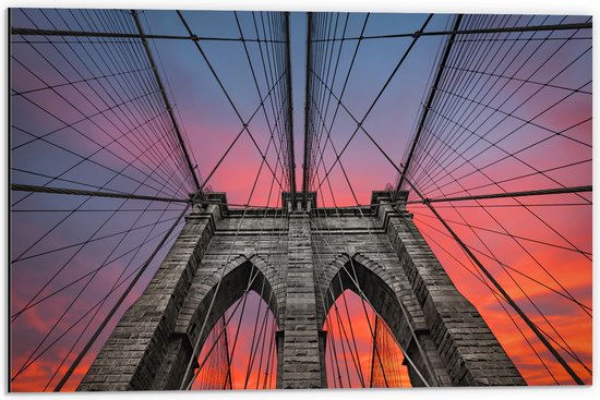 Dibond - Uitzicht vanaf Brooklyn Bridge, New York City - 60x40 cm Foto op Aluminium (Met Ophangsysteem)