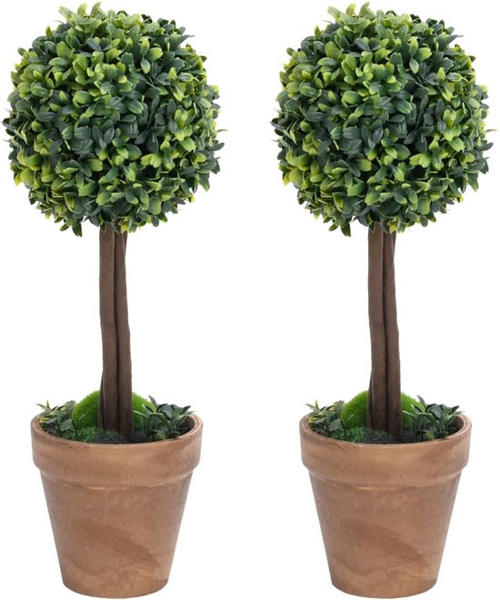 Furniture Limited - Plantes artificielles avec pot 2 pcs buis sphérique 41  cm vert | bol