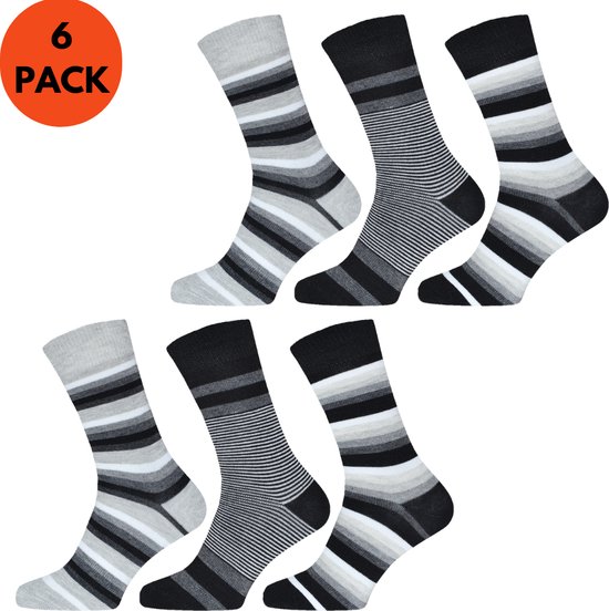 Sokken Heren | Katoen | 6 paar | Strepen | Zwart Grijs | Maat 39-42 | Heren Sokken | Lange Sokken