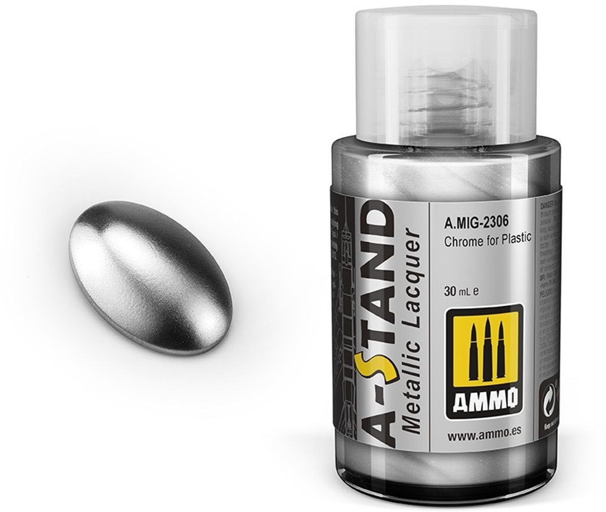 AMMO by Mig Jimenez Hobbyverf - MIG 2306 A-Stand Chrome for Plastic - Metallic - 30ml Verf flesje - 30 ml