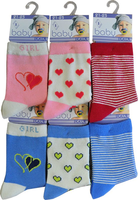 Baby / kinder sokjes flowerstripe - meisjes - 90% katoen - naadloos - 12 PAAR - chaussettes socks