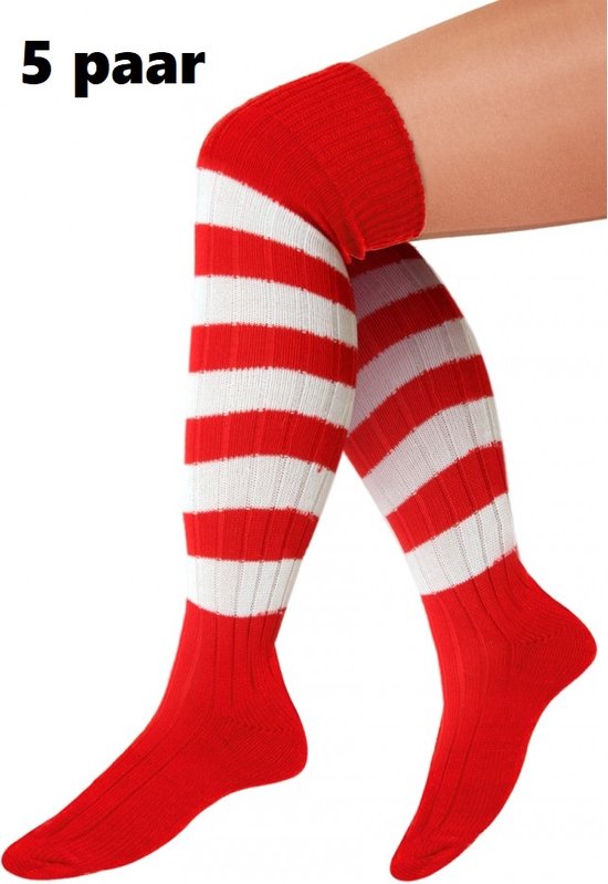 5x paire de chaussettes longues rouge/blanc tricoté taille 41-47 - genou  au-dessus -... | bol.com