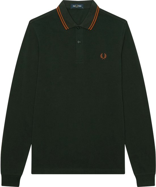 Fred Perry - Donkergroen Lange Mouwen Polo - Slim-fit - Heren Poloshirt Maat L