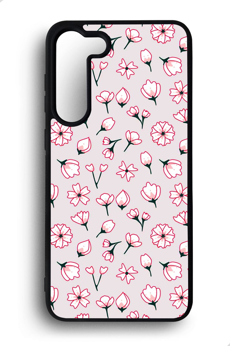Ako Design Samsung Galaxy S23 Plus hoesje - Bloemen patroon - roze - Hoogglans - TPU Rubber telefoonhoesje - hard backcover