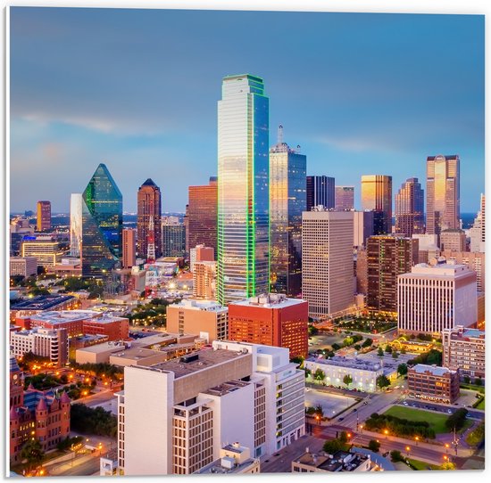 PVC Schuimplaat- Uitzicht op Gebouwen in Dallas, Texas - 50x50 cm Foto op PVC Schuimplaat