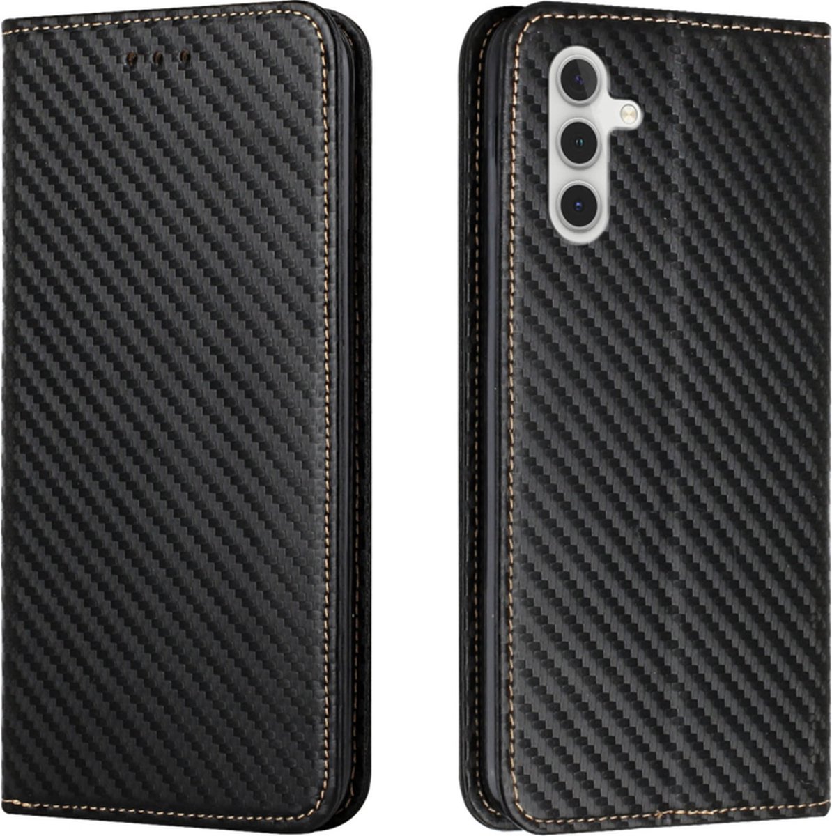 Luxe BookCover Hoes Etui geschikt voor Samsung Galaxy A34 - Zwart-Carbon