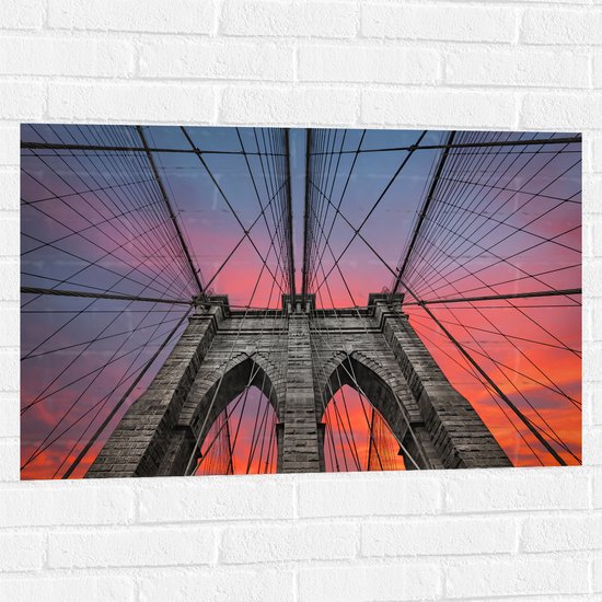 Muursticker - Uitzicht vanaf Brooklyn Bridge, New York City - 90x60 cm Foto op Muursticker