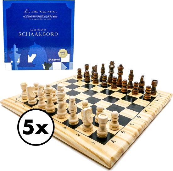 Afbeelding van het spel In Round Schaakbord met Schaakstukken – 5 Pack – Hout Schaakspel Voor Volwassenen