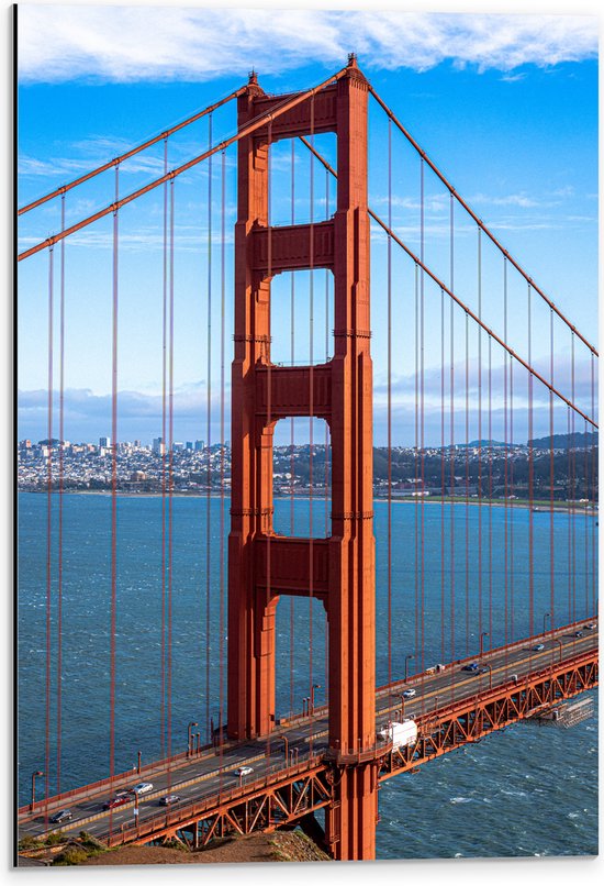 Dibond - Uitzicht op Deel van Golden Gate Bridge op Zonnige Dag - 40x60 cm Foto op Aluminium (Met Ophangsysteem)