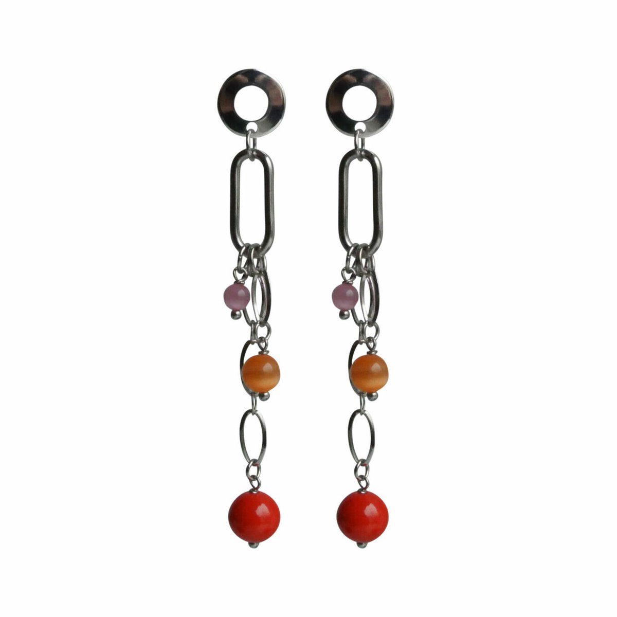 FlowJewels - oorbellen - staal - natuursteen - zilver
