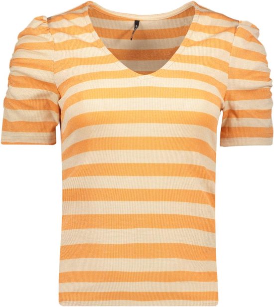 Only T-shirt Onlcaren V-neck S/s Glitter Top Cs Jrs 15291957 Orange Peel/tickled Pi Dames Maat - XS