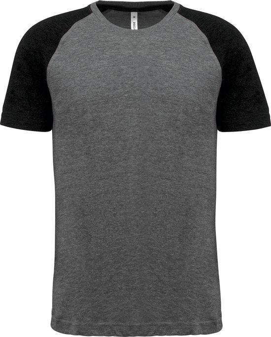 Tweekleurig triblend sportshirt heren Grey Heather/Black - 3XL