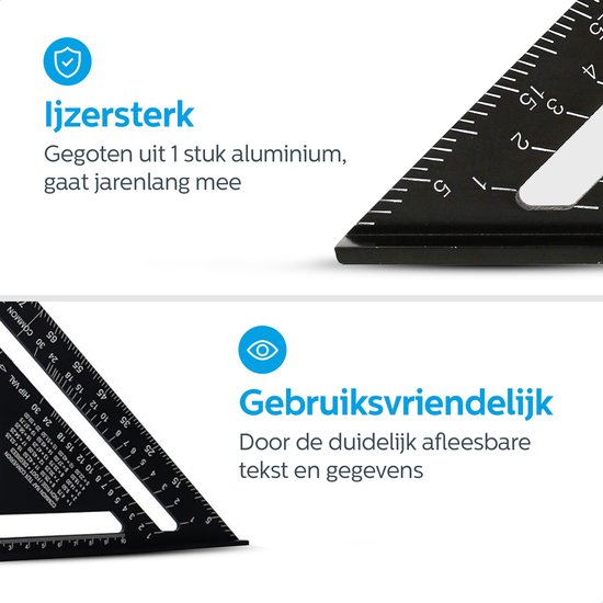 Detepo - Carpenter Mesure Driehoek - Carré Carré en Aluminium - Triangle 5 en 1 Degré - Zwart